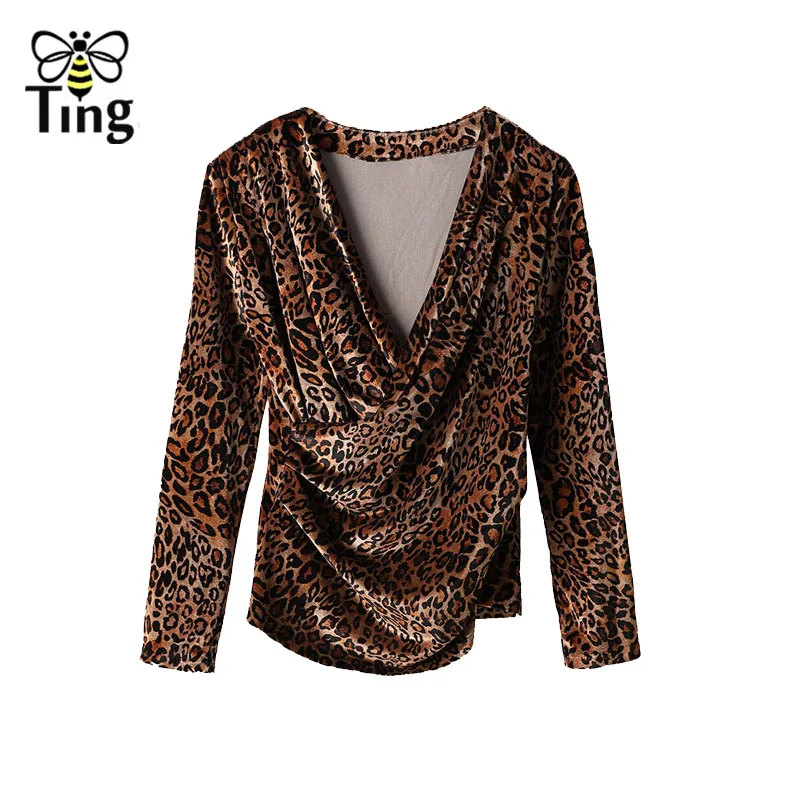 Tingfly классический Vogue женский леопардовый принт с длинным рукавом и крестиком v-образный вырез сексуальные Бархатные Топы Блузки женские модные рубашки плюс