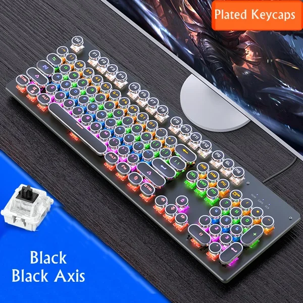 Серебристый Стимпанк с подсветкой Ретро Круглый Keycap USB Проводная Механическая клавиатура ноутбук настольная клавиатура Горячая переключаемая ось, ключи от привидения - Цвет: Серебристый
