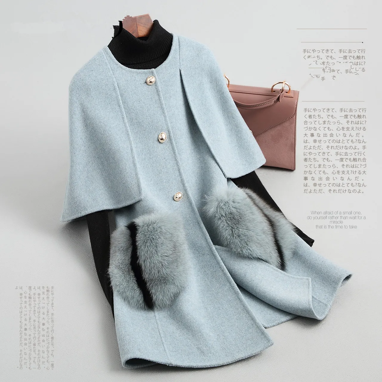 Herfst Winter Jas Vrouwen Echte Vos Bont Pocket Wollen Jas Koreaanse Dubbele-Side Wollen Jas Mantel Roze Jas X841800DMP81032 MY1909 Herfst Winter Jas Vrouwen Echte Vos Bont Pocket Wollen Jas Koreaanse Dubbele-Side Wollen Jas Mantel Roze Jas X841800DMP81032 MY1909