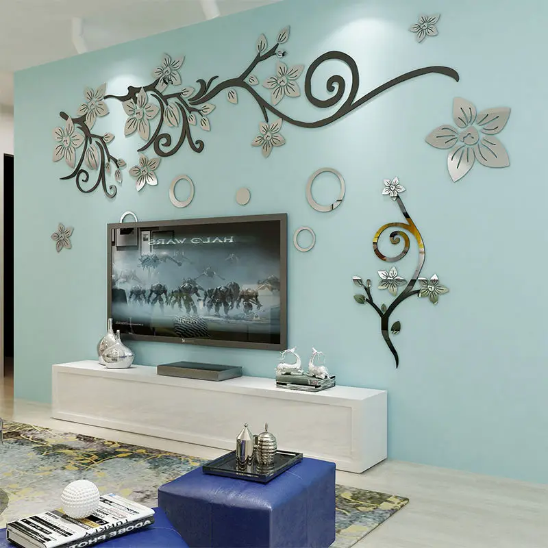 Adesivo Murale 3D Floreale Fai Da Te - Vaso Con Fiori Effetto Tridimensionale Per Soggiorno Camera Letto Bagno - 30x40 Cm