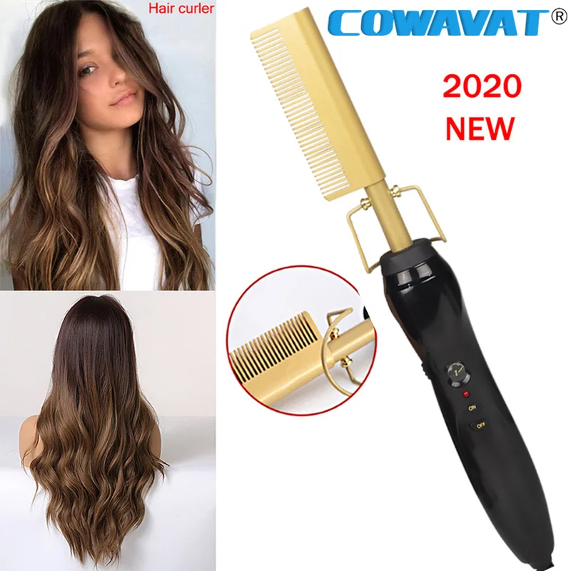 2020 Hair Straightener Hot Comb Electric Curler Curling Iron Multifunctional Bread Titanium Alloy Gold Hairbrush | Красота и здоровье