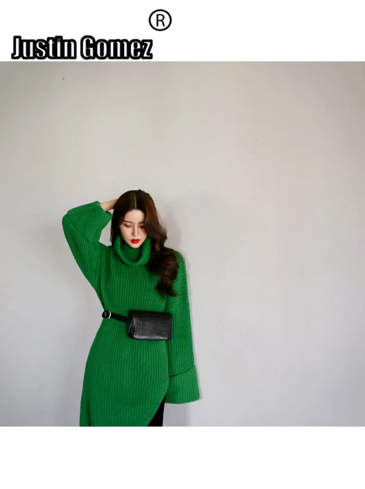 

Irregular Turtleneck Oversize Casual Pullover Solid Loose Ladies Fashion Knitting Sweater Warm Cute Women's Clothing Winter 2019