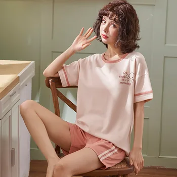 

By Fruit Pajamas Women's Summer Pure Cotton Short Sleeve Shorts Comfortable Thin Korean-style Loose-Fit Cute Casual Homewear Set