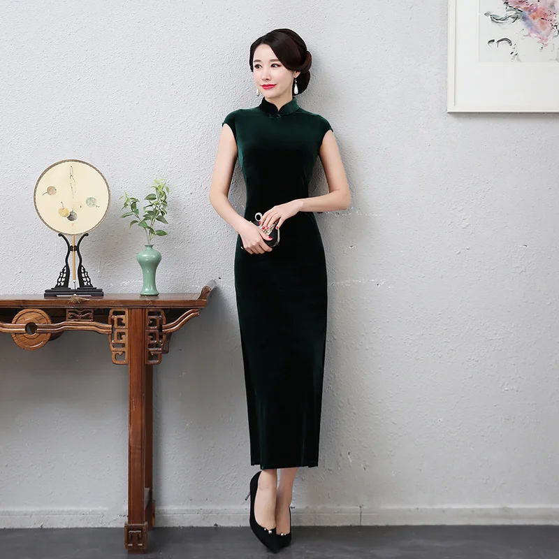 

2019 New Arrival Morality Show Thin Sleeveless Restoring Ancient Ways Of New Fund Of Autumn Winters Is Concise Long Qipao Dress