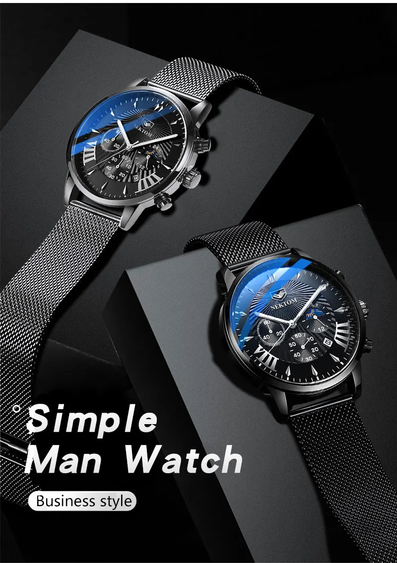 Мужские часы NEKTOM, ремешок из нержавеющей стали, часы в стиле милитари, повседневные модные наручные часы, водонепроницаемые часы для мужчин, мужские часы