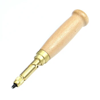 

HOT-Wooden Handle Auto Screw Hole Punch/Auto Leather Tool Book Drill 6 Tips