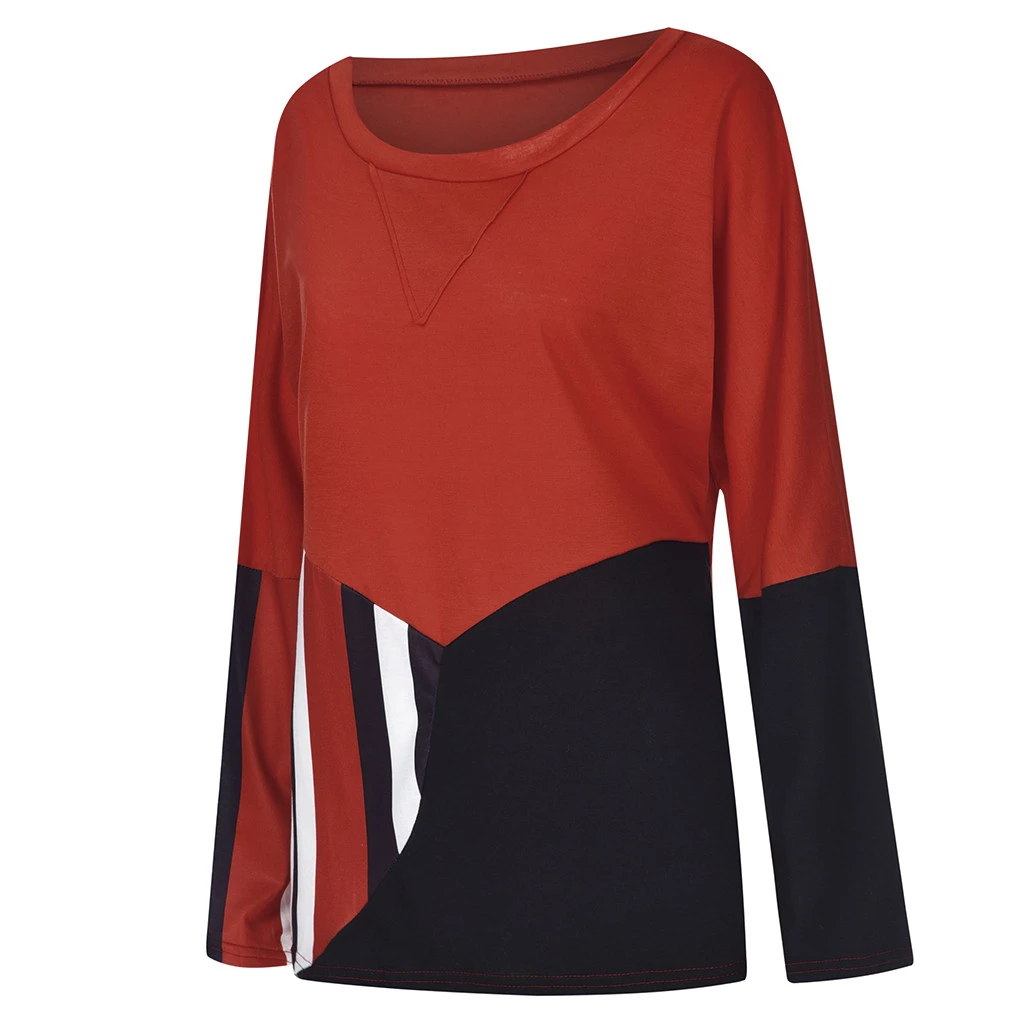 JAYCOSIN Fashion Blouse Casual Loose Round Neck Long Sleeve Color Matching Shirts Blouses Embroidery Casual Women Full Shirt 722