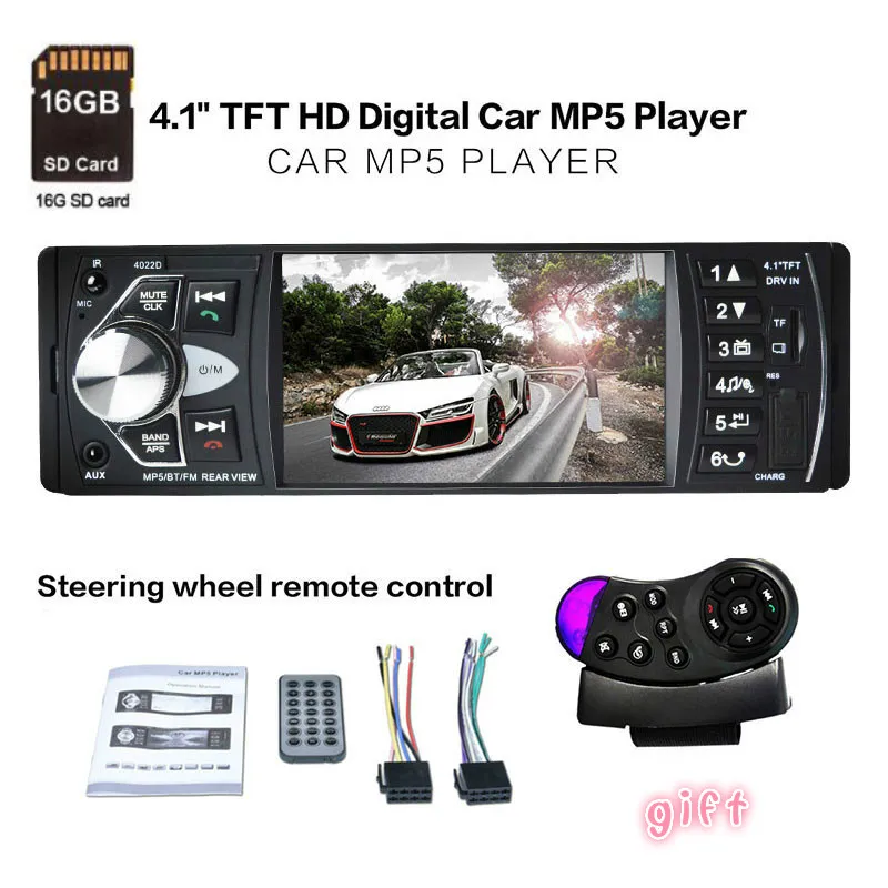 Автомагнитола 1 Din Авто Аудио Стерео FM Bluetooth 2,0 Камера заднего вида Usb рулевое колесо дистанционное управление Hands Free AUX - Цвет: 16GB-SD