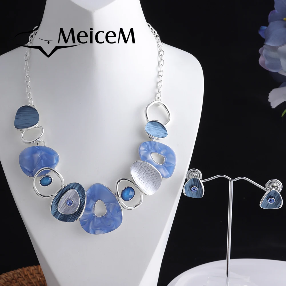 MeiceM Necklace Set for Women Luxury Acrylic Wedding Colorful Acryl Square Gem Women's Pendant New Necklaces Boho Mother's Gift |
