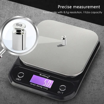 

Hot Stainless Steel Digital Kitchen Scale 5kg/11Lbs 0.1g Multifunction Food Baking Cooking Scale with Backlight LCD