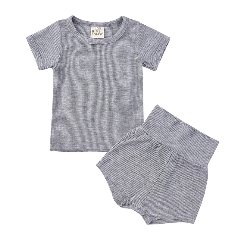 

Baby Summer Clothing Newborn Kid Baby Boy Girl Clothes Short Sleeve Bodysuit Shorts Ribbed Solid 2Pcs Outfits Set