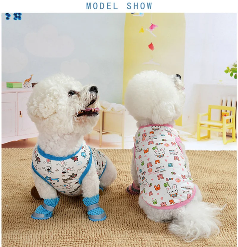 Мультфильм летняя куртка для Собаки Одежда для питомцев, собачий футболка тонкий срез милый Йоркширский удобная одежда для кошки поставки