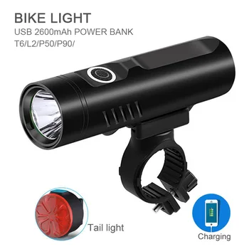 

Bicycle Light Set USB Rechargeable Mini Bike Light 2600mAh Power Bank LED Headlight Tactical Torch Waterproof Flashlights
