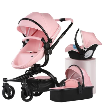 

Fast Shipping Free Shipping 3 in 1 Pram 2 in 1 Carriage PU Leather Baby Stroller Aulon Pram 2020