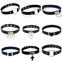 Croix noire gothique Punk Pu cuir colliers ras du cou collier Rock bijoux pour femmes homme 2