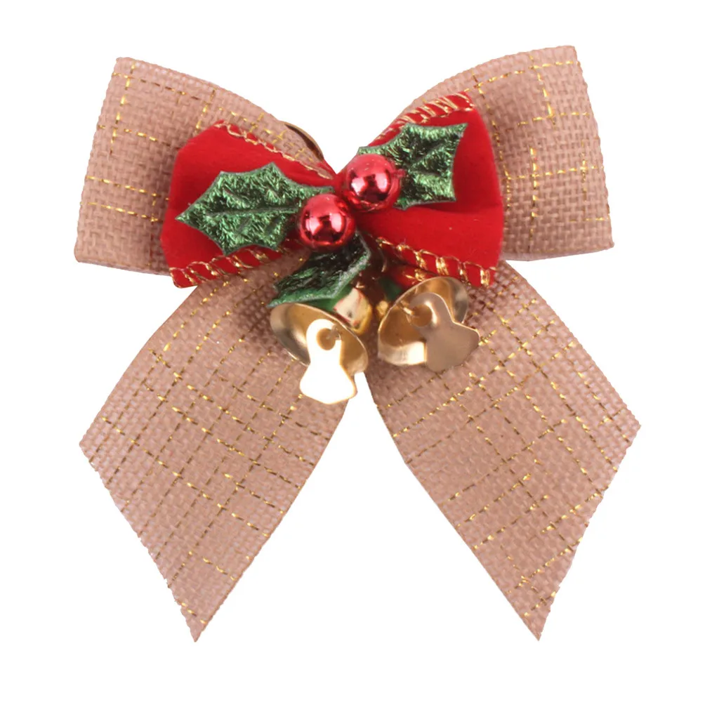 Christmas Bow With Iron Bells Christmas Wreath Xmas Tree Hanging Ornaments Adornos Navide Os Home Decorations Bow - Цвет: A