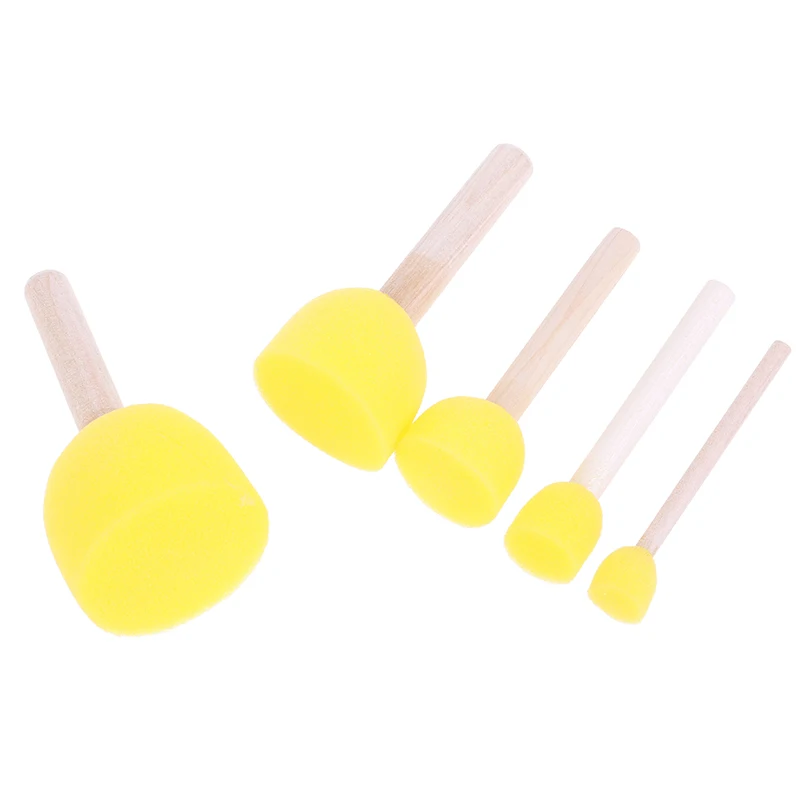 4Pcs/Set Kid Sponge Paint Brush Original Wooden Handle Children Painting  Graffiti 4 Sizes Kids Early Learning Toy