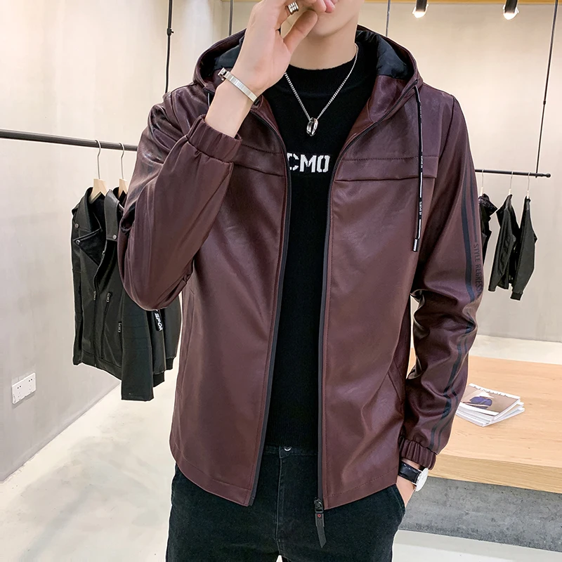

Gothic faux leather Jacket Men hoodies Winter Autumn Motorcycle Jacket Black Outerwear faux leather PU Jacket 2019 Coat HOT
