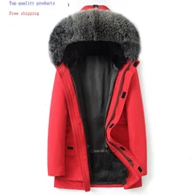 Зимнее пальто с натуральным мехом, Мужская парка с подкладкой из натурального кроличьего меха, зимняя куртка для мужчин, меховые шубы с капюшоном, пальто, парки 19004