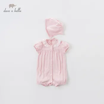 

DBH13650 dave bella summer new born baby girls floral bow jumpsuits witha hat infant toddler clothes children romper 2 piece