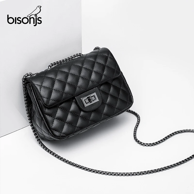 

BISONJS Classic Diamond Pattern Women Genuine Leather Messenger Bag Female Shoulder Bag New Rhombus Lattice Luxury Handbag B1547