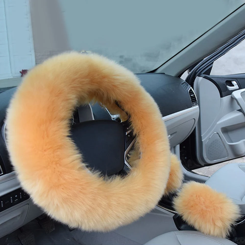 3 шт. универсальный зимний теплый чехол рулевого колеса автомобиля шерсть ручной тормоз переключения передач