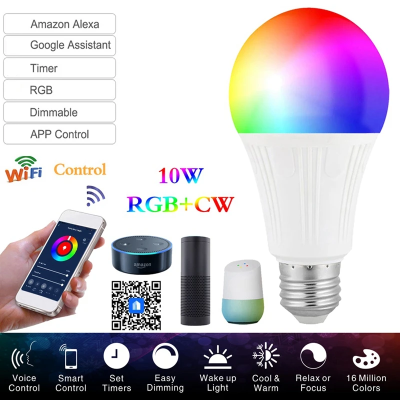 

LED Bulb Smart Wifi Bulb Led Light RGBW 10W E27 APP Remote Control Color for Amazon Alexa for Google Home