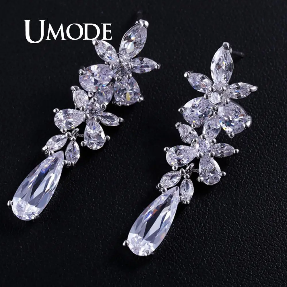 UMODE роскошные свадебные Висячие серьги для женщин, прозрачные серьги с кубическим цирконием для помолвки, Женские Ювелирные изделия для девочек, подарки UE0024