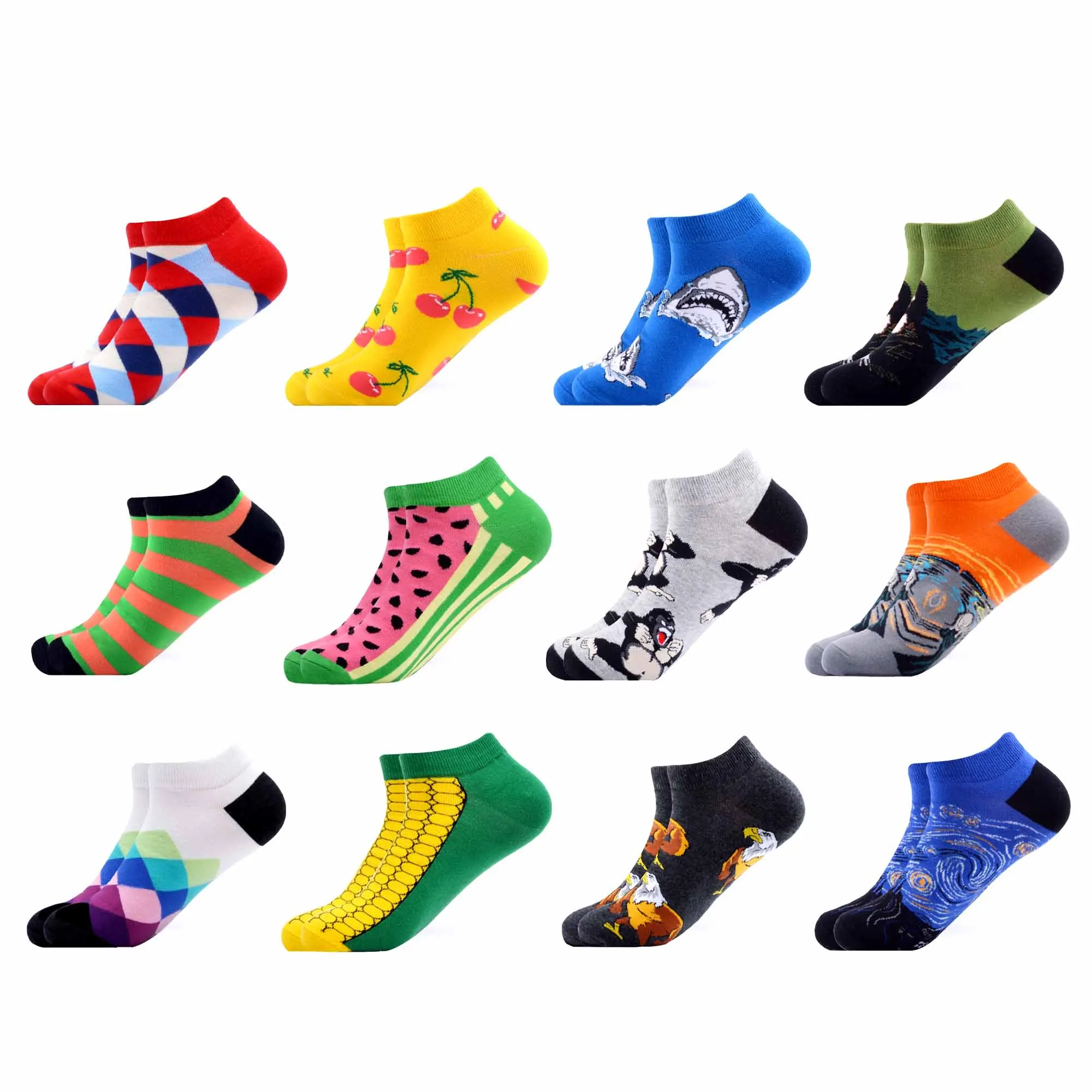 SANZETTI/12 пар/партия, мужские повседневные летние короткие носки, цветные Веселые короткие носки из чесаного хлопка, носки для свадебной вечеринки - Цвет: B05213