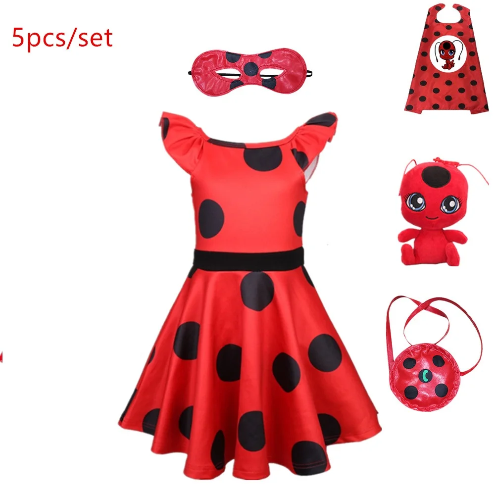 51220-5PCS Карнавальное платье Marinette Божья коровка для костюмированной вечеринки для девочек летний костюм вечерние платья для леди жук детские кружевные платья в горошек для маленьких девочек - Цвет: 51220-5PCS