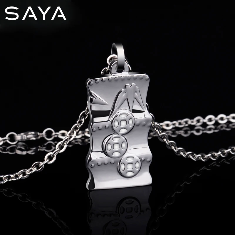 

High Polished Tungsten Carbide Pendants Necklace for Men with Lucky Bamboo Titanium Steel Chain 50cm