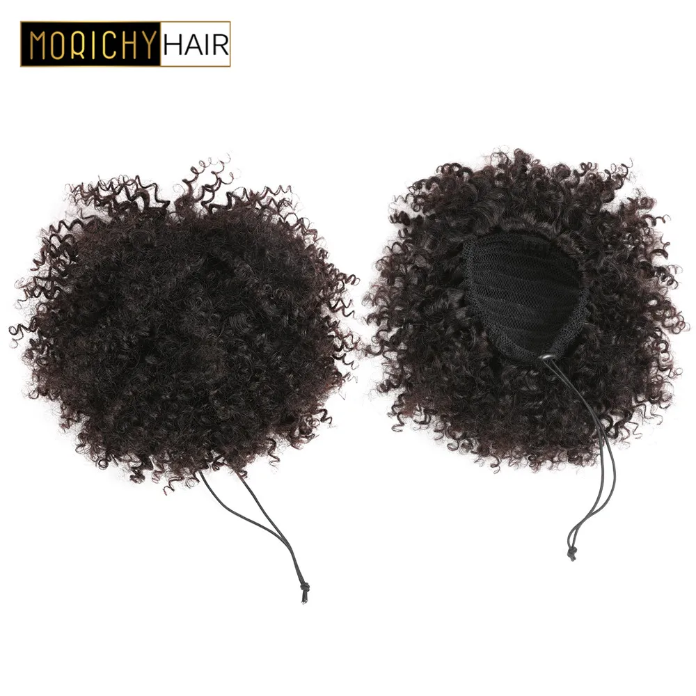 Morichy Chignon Hair Brazilian Short Ponytail-Bun Clip-In Afro Kinky Curly Remy 3C Human Hair Drawstring For Black Woman
