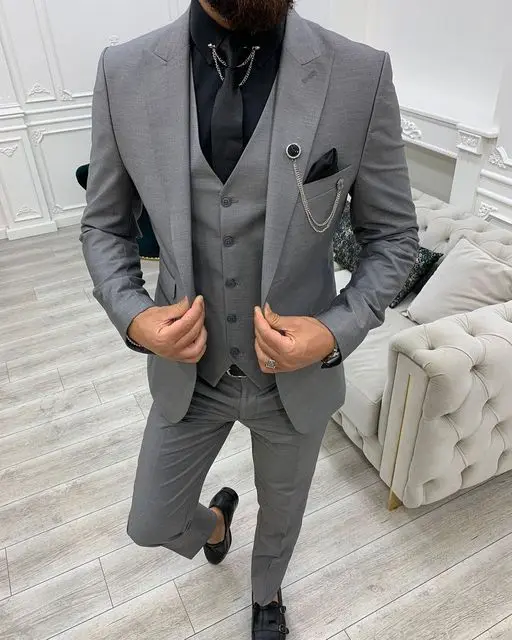 Description Picture 3 of itemBusiness Slim Fit Men Suits Notch Lapel Formal Wedding Prom Groom Tuxedos Terno Masculino 3 Pieces Blazer Jacket+Pant+Vest