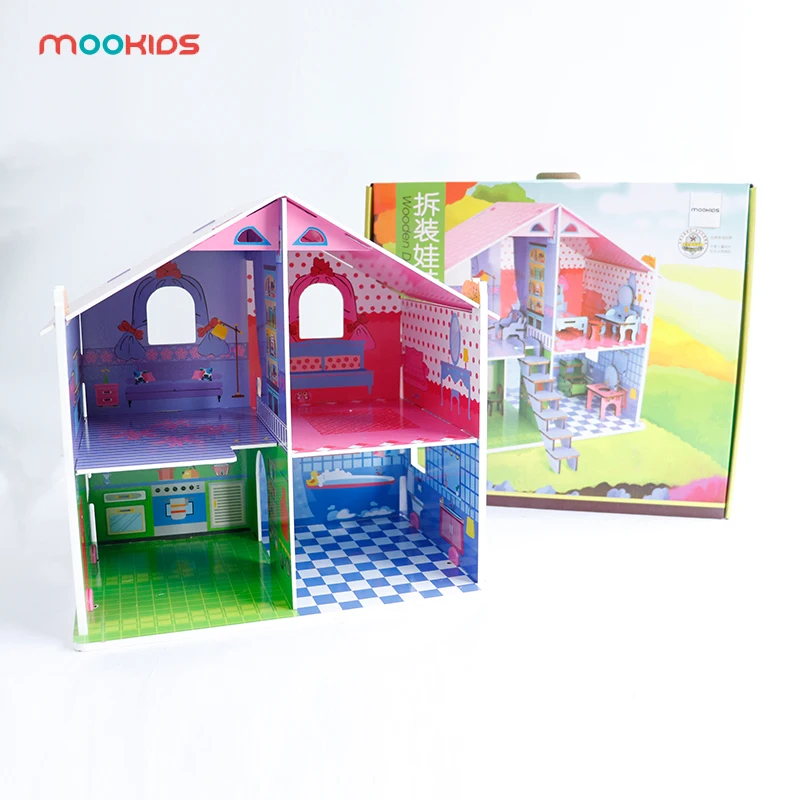 

Mookids Free Shipping DIY Wooden Dolls House Miniature Box Handmade Dollhouse Furniture DollHouse Accessories For Kids