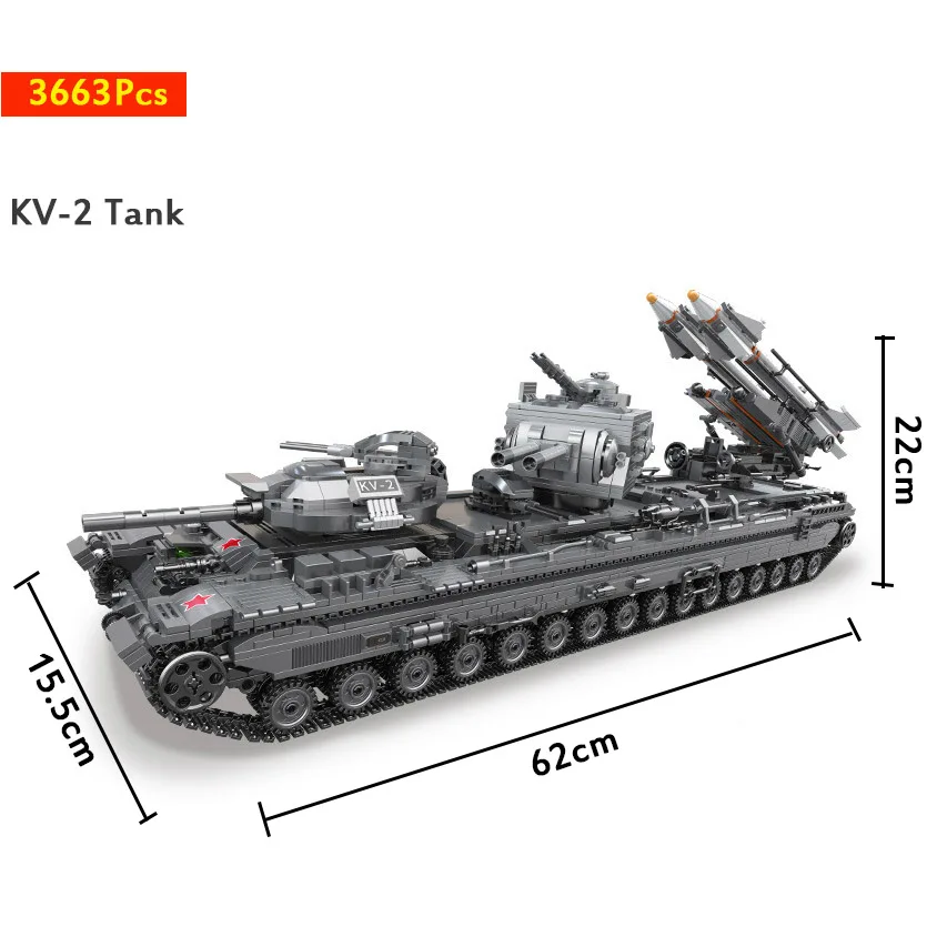 3663 шт. легое Военный танк ww2, KV-2 танк, игрушки для детей, рождественские подарки, кирпичные игрушки
