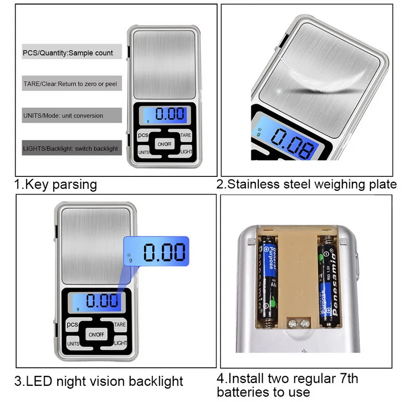Onnfang мини точные цифровые весы 100/200/300/500g 0,01/0,1g ювелирных изделий грамм Вес Кухня высокой точности Подсветка Elec