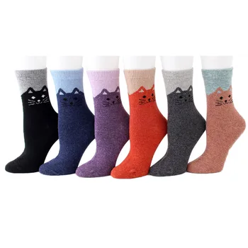 

3pairs Gift Accessories Knit Sport Cute Cat Winter Warm Casual Women Socks Daily Artificial Wool Soft Thickened Cartoon Adults