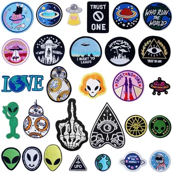 

Alien UFO ET Iron On Knitting Textile Woven Sewing Accessories Patch Piece Popular Stripes Applique Stickers Personalised