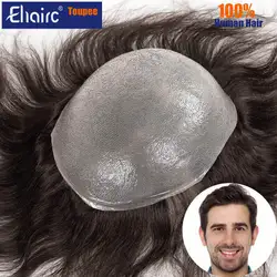 Toupee Hair Men 0.06-0.08MM Male Hair Prosthesis Men's Toupee Replacement System Unit 100% Natural Human Hair Mens Wig