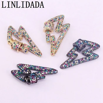 

5Pcs Colorful CZ Micro Pave, Interlocking Clasp Cubic Zirconia Lightning Shape Clasp For Jewelry Making