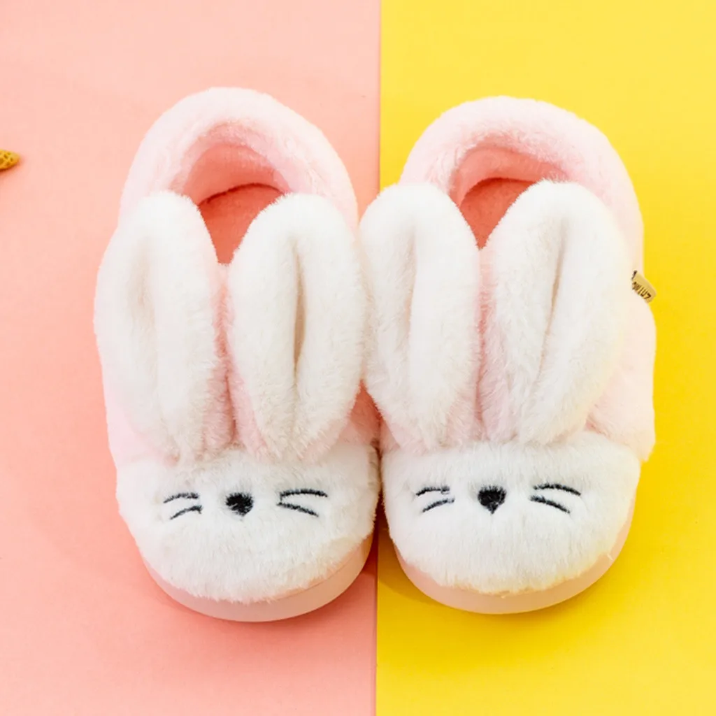 Мультяшные тапочки с кроликами обувь для малышей младенцев Детские Зимние теплые Нескользящие мягкие домашние тапочки без шнуровки для малышей