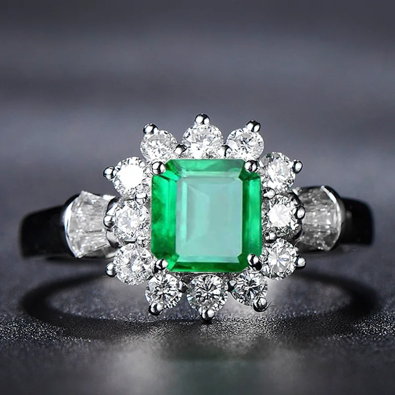 Green PANSYSEN New Arrival Vintage 925 Sterling Silver Jewelry Ring Natural Emerald Gemstone Diamond Rings for Women Size 5-12 - Gem Color: Green