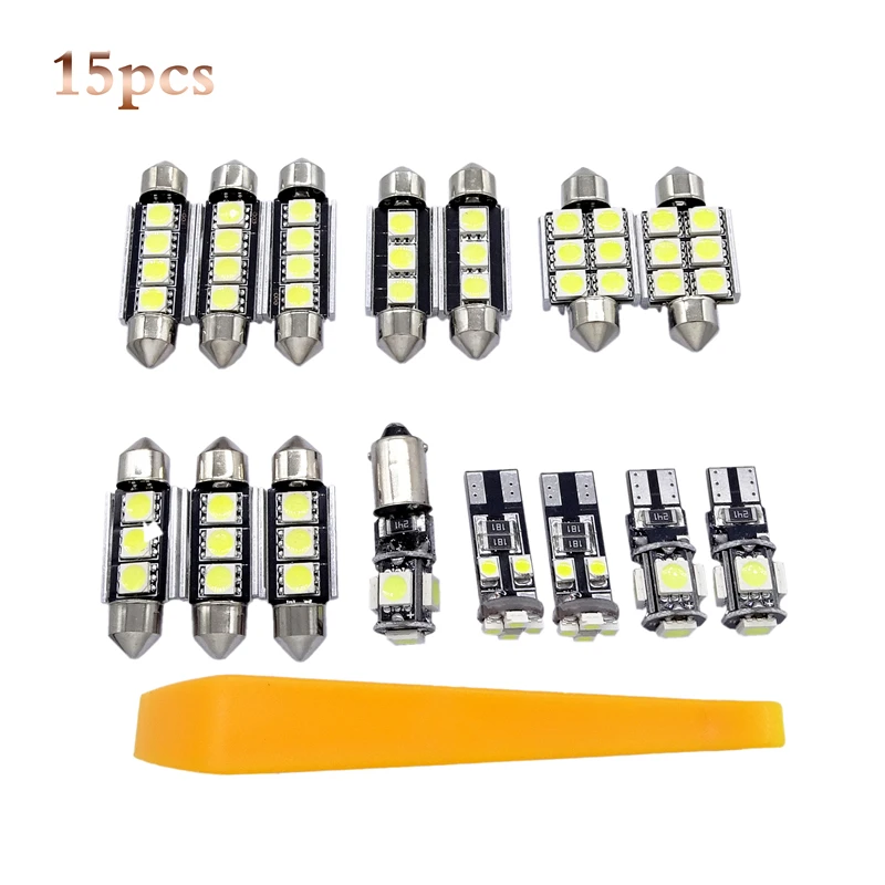 

15 Pcs White LED Car Interor Decorative Light Bulbs Package Kit Map Dome Step Lamp For VW Volkswagen Golf6 MK6 GTI 2010-2015