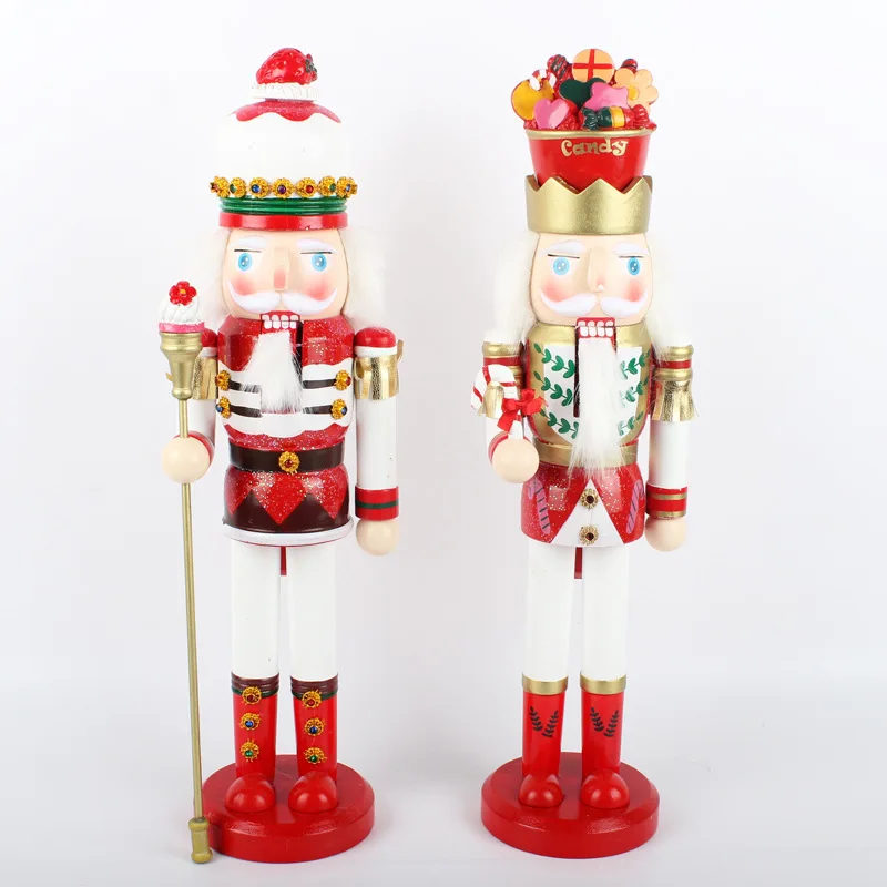 1pcs 38cm Handpainted Wooden Nutcracker King Figurines Christmas Ornaments Dolls For Friends and Kids Home Decor Accessories