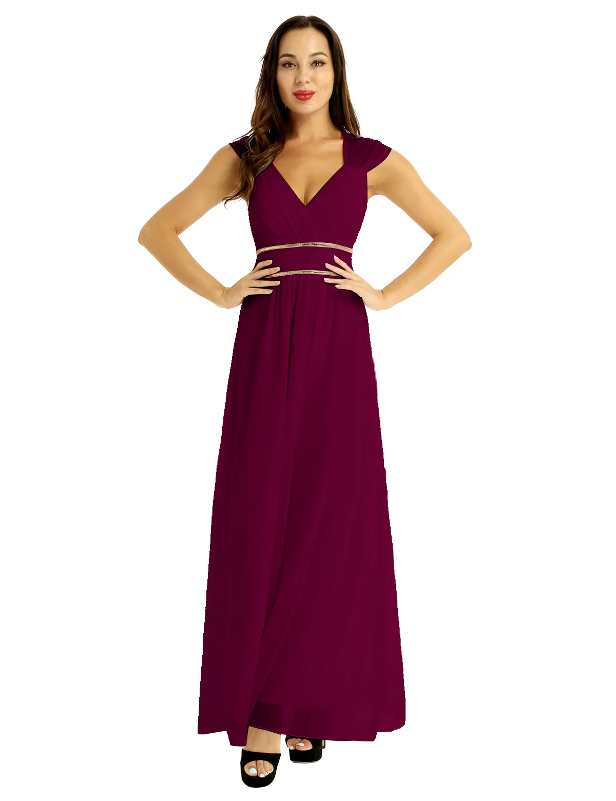 Elegant Women Bridesmaid Dresses Women Fahion Deep V-neck Sleeveless Long Chiffon Wedding Party Formal Occasion Gowns Dress