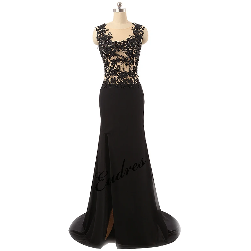 

Evening Dress Abendkleider 2019 Design Mermaid Prom Dress Satin with Appliques Robe De Soiree Black Party Evening Dresses Long