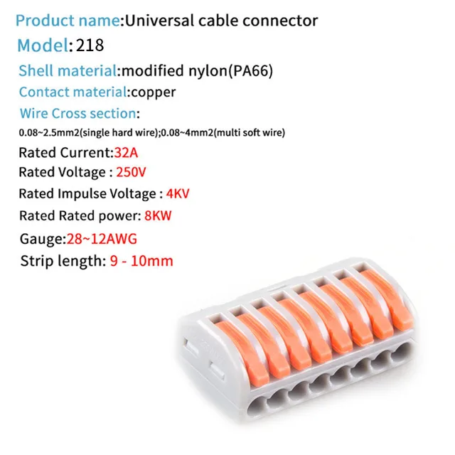 Mini Fast Wire Cable Connectors Universal Compact Conductor Spring Splicing Wiring Quick Connector Push-in Terminal 212 218
