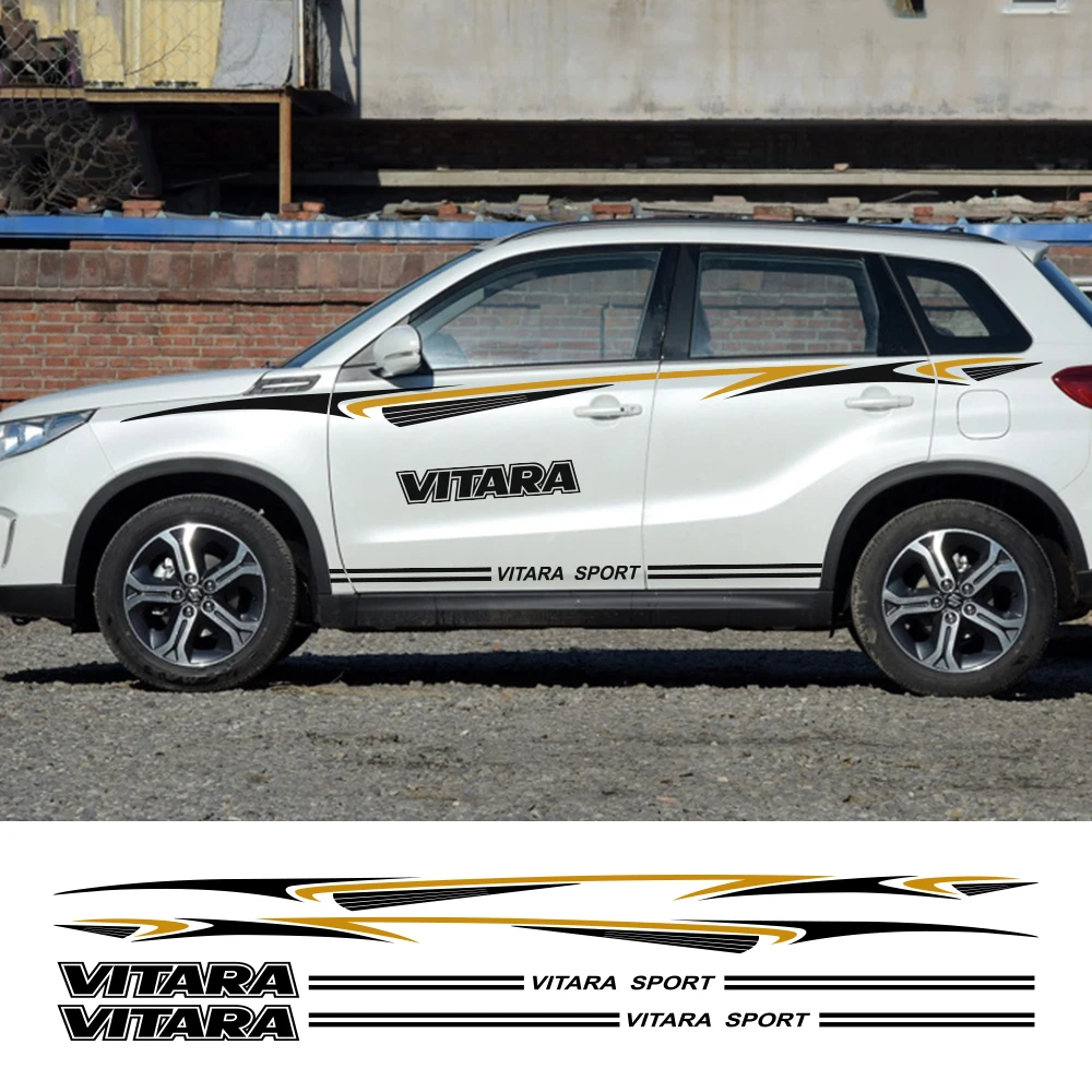 Светоотражающие боковые наклейки для двери автомобиля для Suzuki Vitara, виниловые автомобильные боковые полосы, наклейки на юбку, наклейки на тело, аксессуары