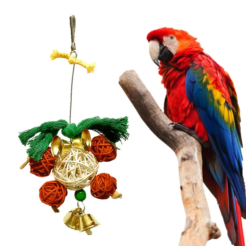 Животное попугай игрушка ротанга птицы качающиеся игрушки с колокольчиками струна Рождество висячие альпинистские украшения для клетки