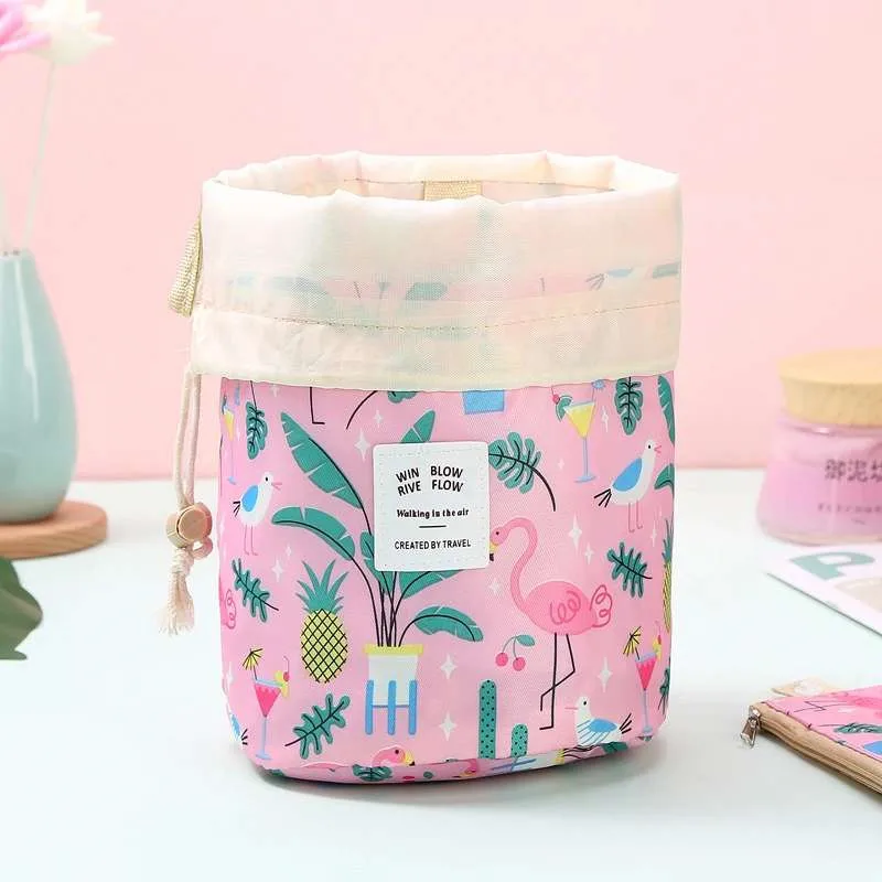 Travel Large-capacity Storage Makeup Organizer Color Cylinder Wash Bag Cosmetic Bag Multi-function Drawstring Makeup Bag Oxford
